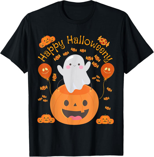 Happy Halloween -y Cute Boys and Girls Costume as a Ghost T-Shirt - T-Shirt | Black