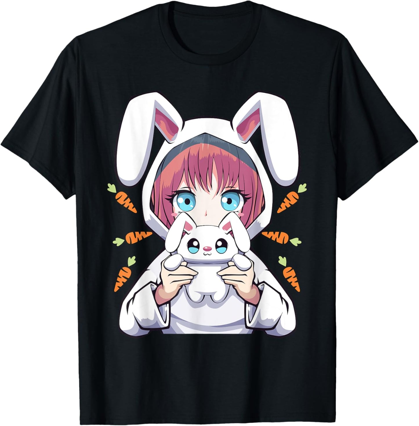 Anime Girl for Bunny Lovers and Kawaii Rabbit Teens Girls T-Shirt - T-Shirt | Black