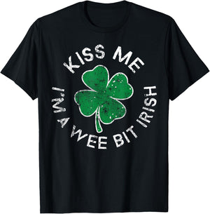 Kiss Me I'm A Wee Bit Irish Lucky Clover St. Patrick's Day T-Shirt - T-Shirt | Black