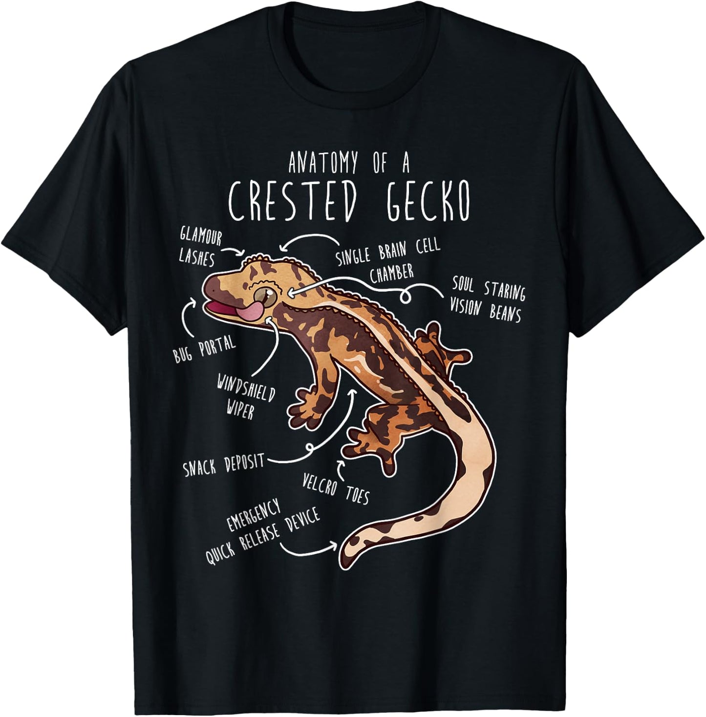 Crested Gecko Lizard Reptile Anatomy, Pet Harelquin Crestie T-Shirt - T-Shirt | Black