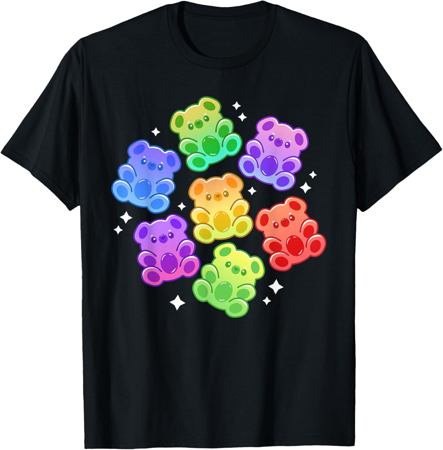 Aesthetic Kawaii Cute Rainbow Gummy Bear T-Shirt - T-Shirt | Black