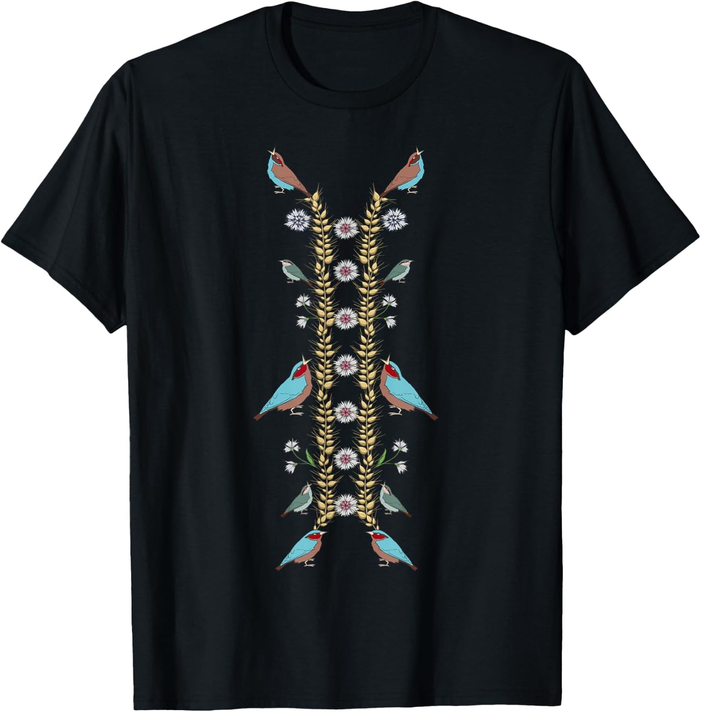Ukraine Birds Cute Vintage Floral Ukrainian Vyshyvanka T-Shirt - T-Shirt | Black