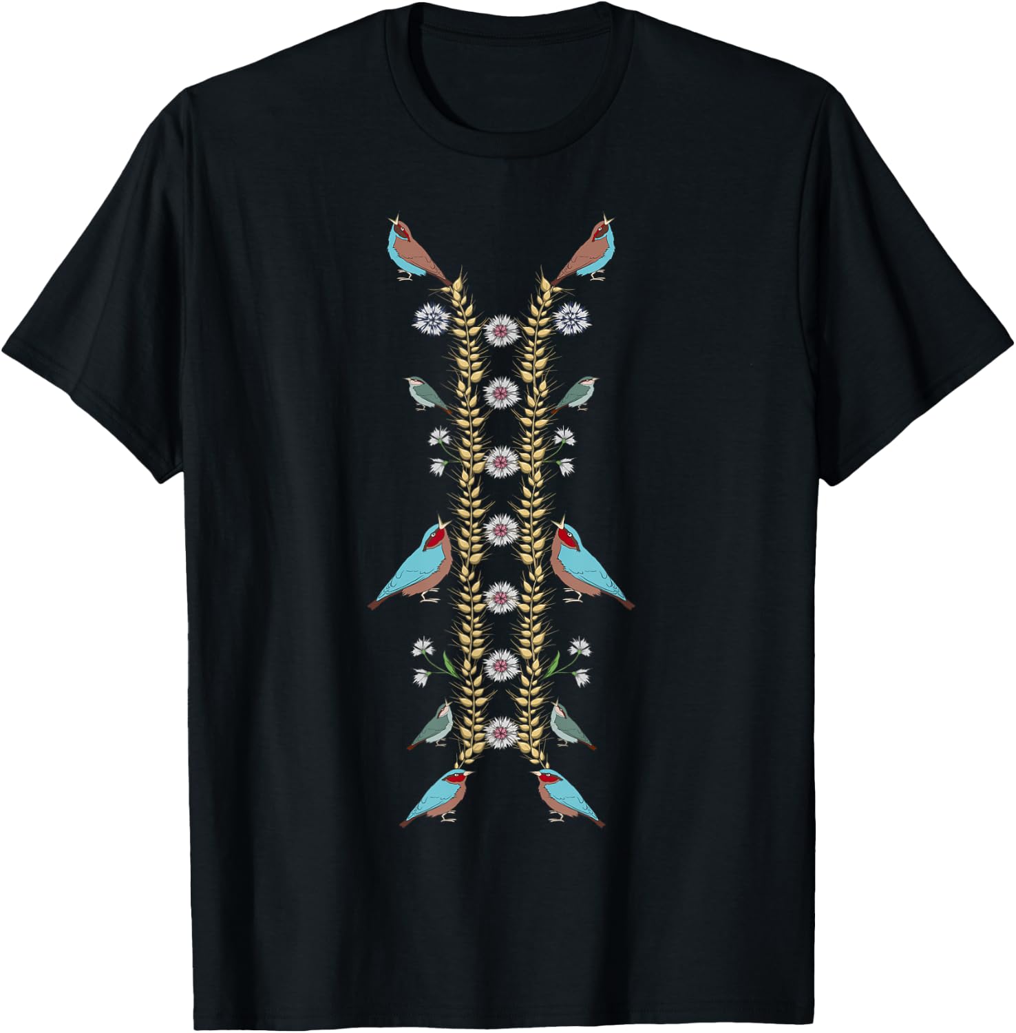 Ukraine Birds Cute Vintage Floral Ukrainian Vyshyvanka T-Shirt - T-Shirt | Black