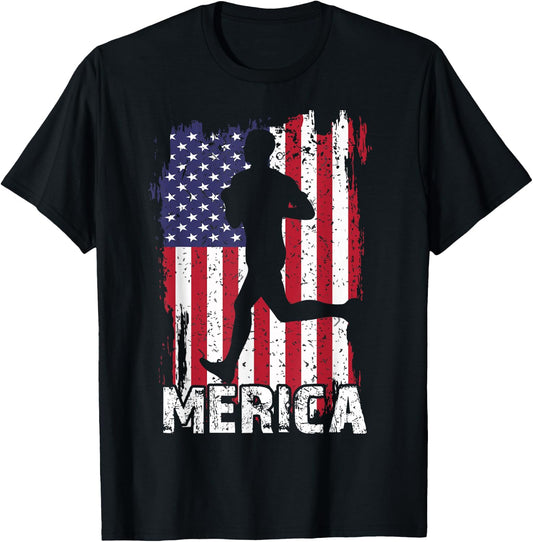 Patriotic 4th Of July Running-Shirt Runner US Flag Men Women T-Shirt - T-Shirt | Black