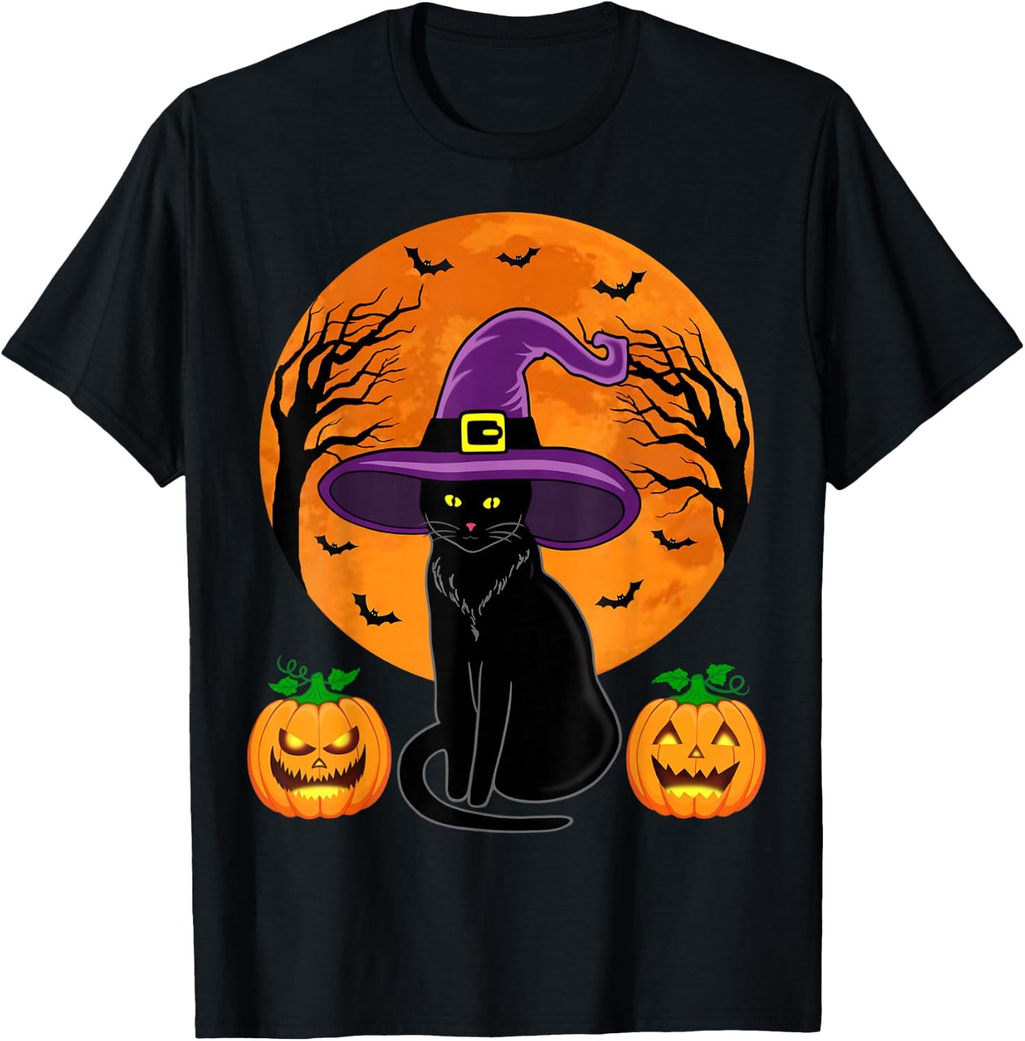 Retro Black Cat Halloween Pumpkin Costume Women Kids Girls T-Shirt - T-Shirt | Black