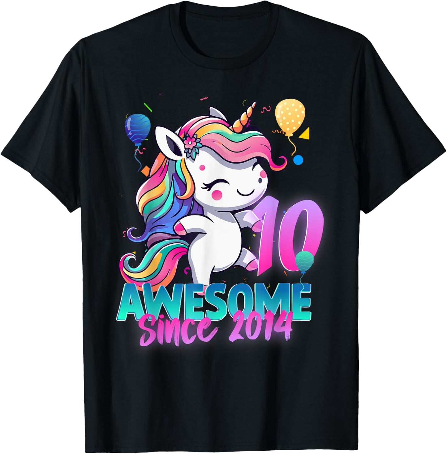 10th Birthday Girl Awesome Since 2014 10 Years Old Unicorn T-Shirt - T-Shirt | Black