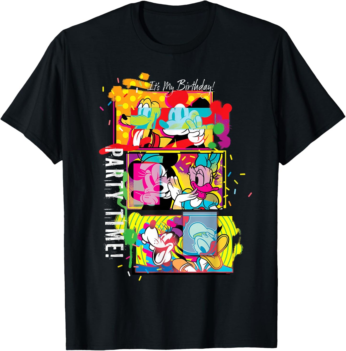 Disney Mickey & Pals Color Blast It’s My Birthday Party Time T-Shirt - T-Shirt | Black