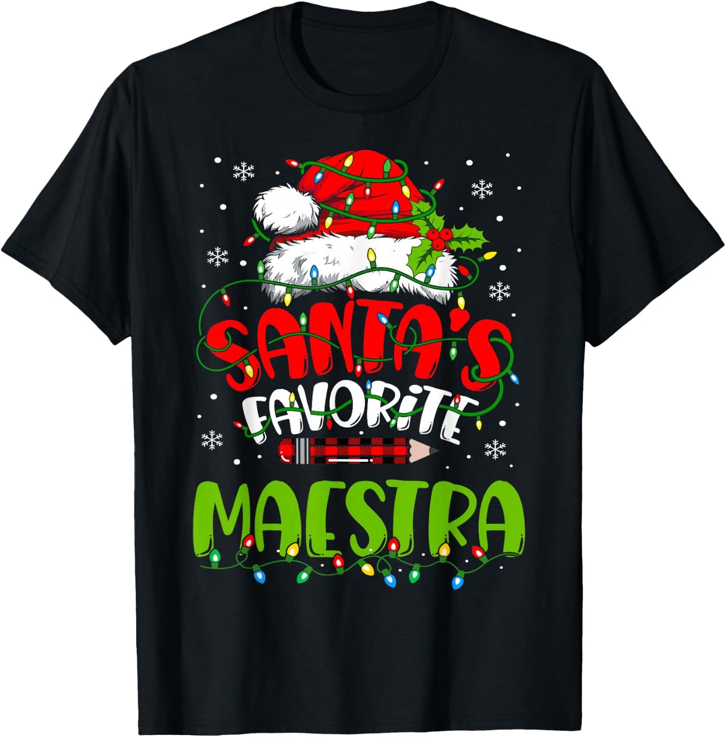 Santa Favorite Maestra Spanish Teacher Funny Christmas T-Shirt - T-Shirt | Black