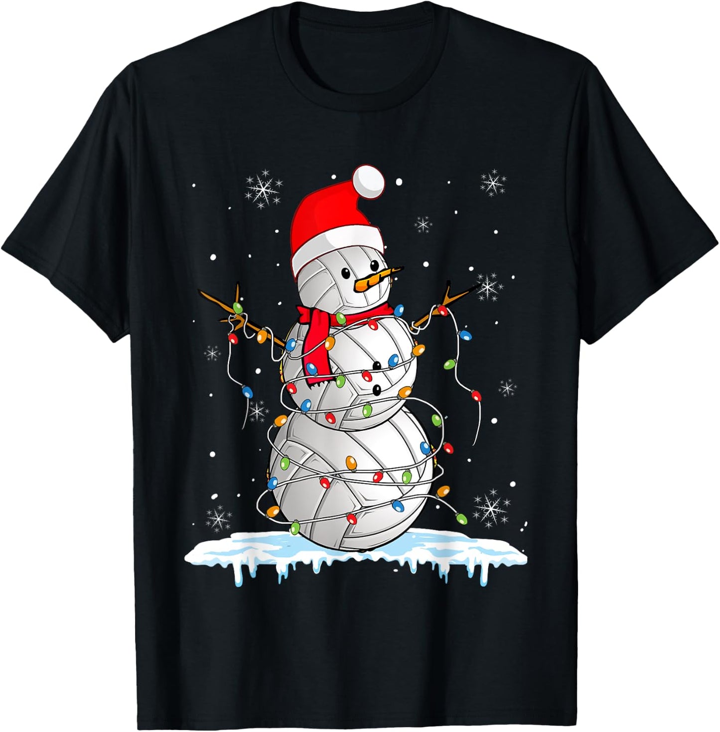 Snowmies Santa Lights Christmas Snowman Volleyball Pajamas T-Shirt - T-Shirt | Black