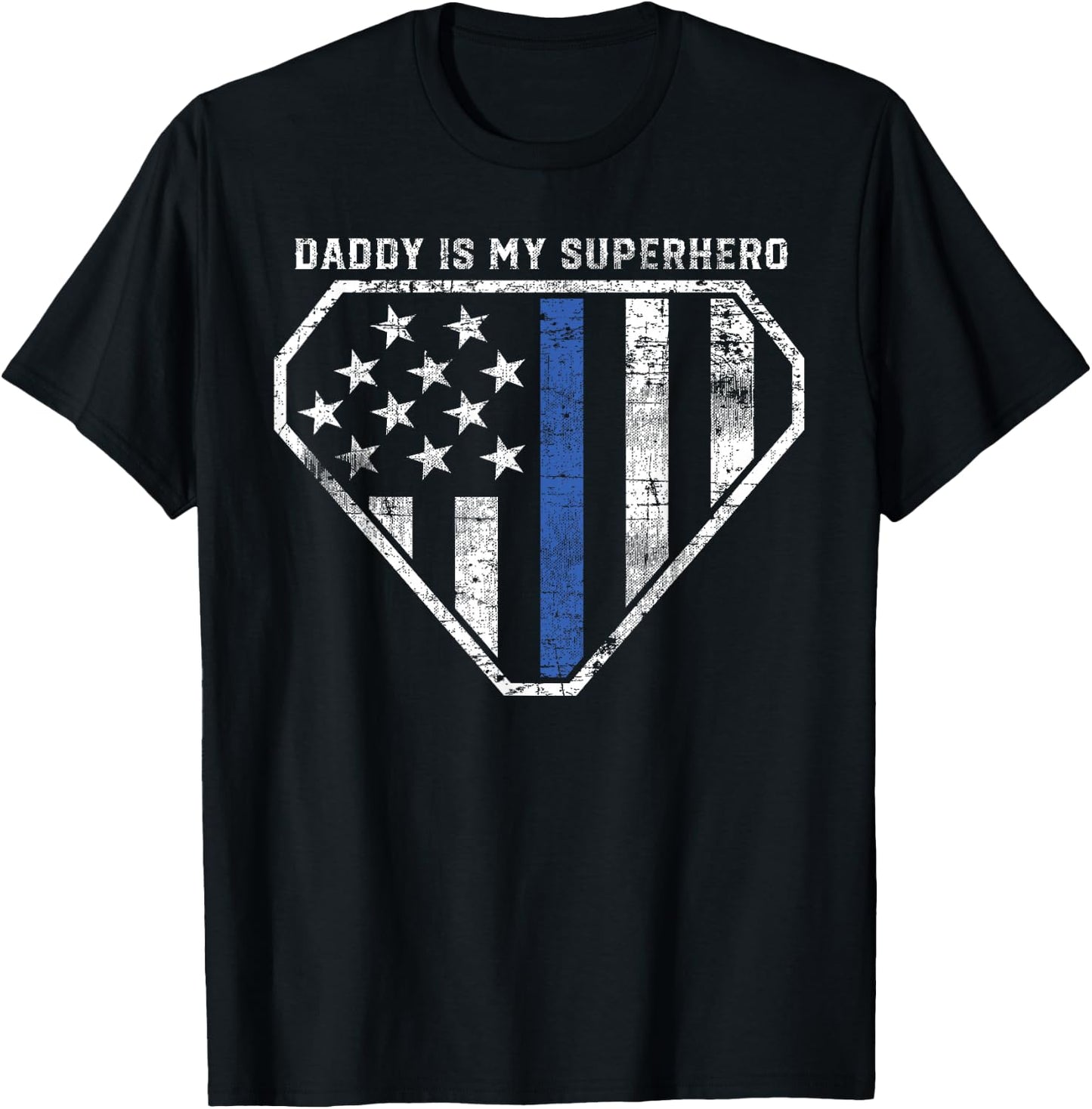 Daddy is My Superhero Blue Line Super Police Officer T-Shirt - T-Shirt | Black