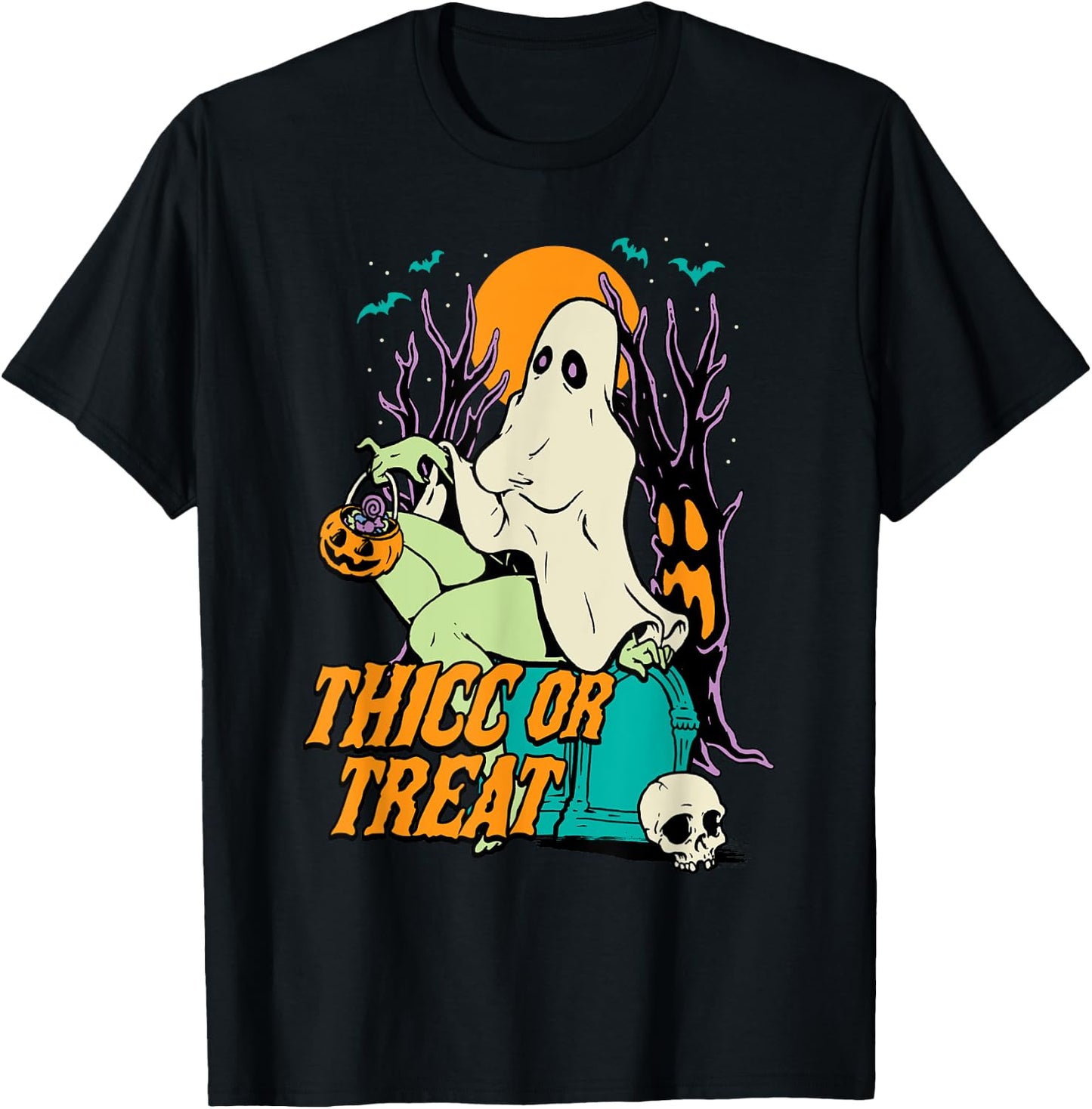 Thicc or Treat Halloween Lady Ghost Sexy Pinup BBW T-Shirt - T-Shirt | Black