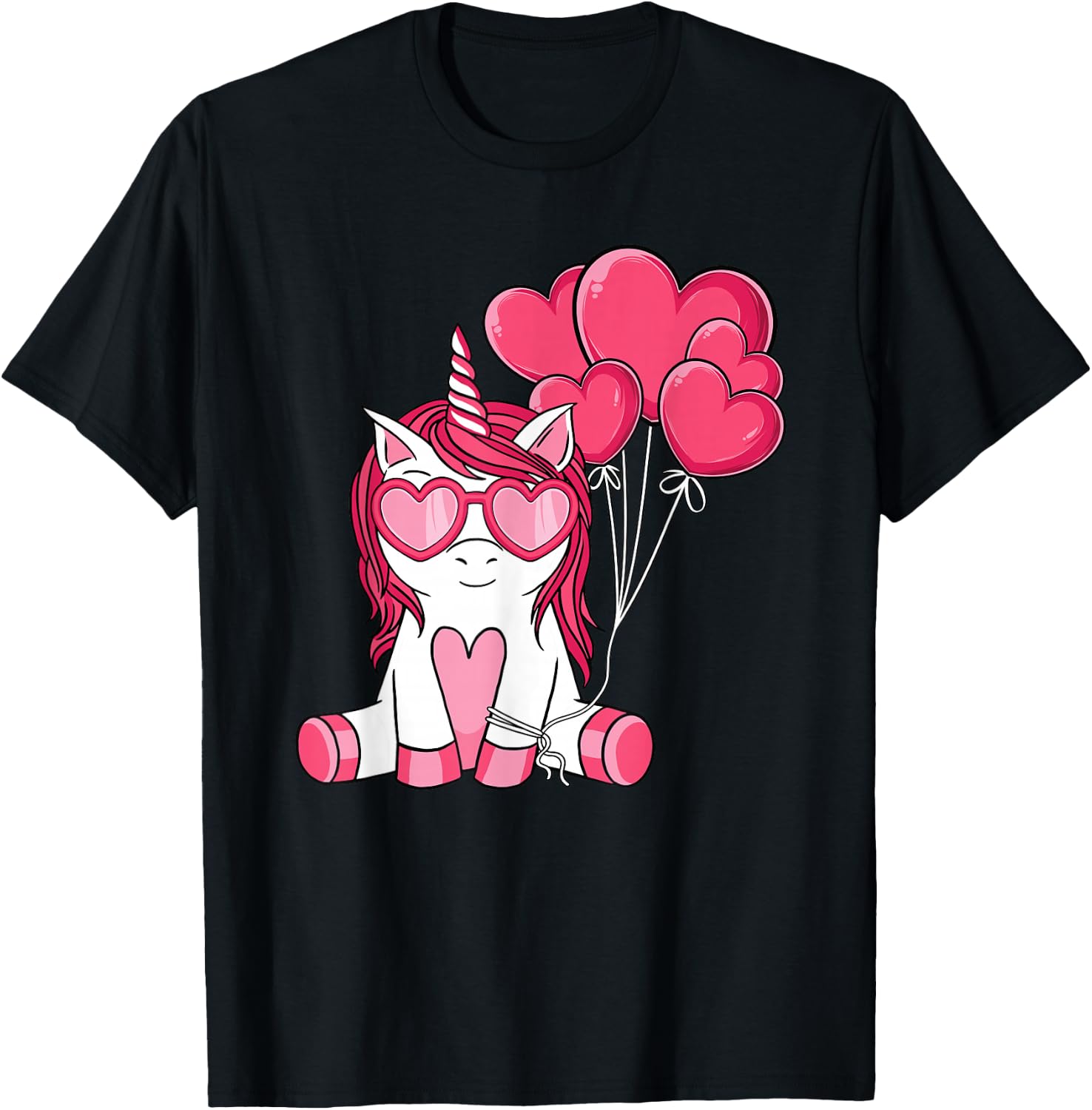 Cute Valentines Day Unicorn Lover Heart Balloon Girls Kids T-Shirt - T-Shirt | Black