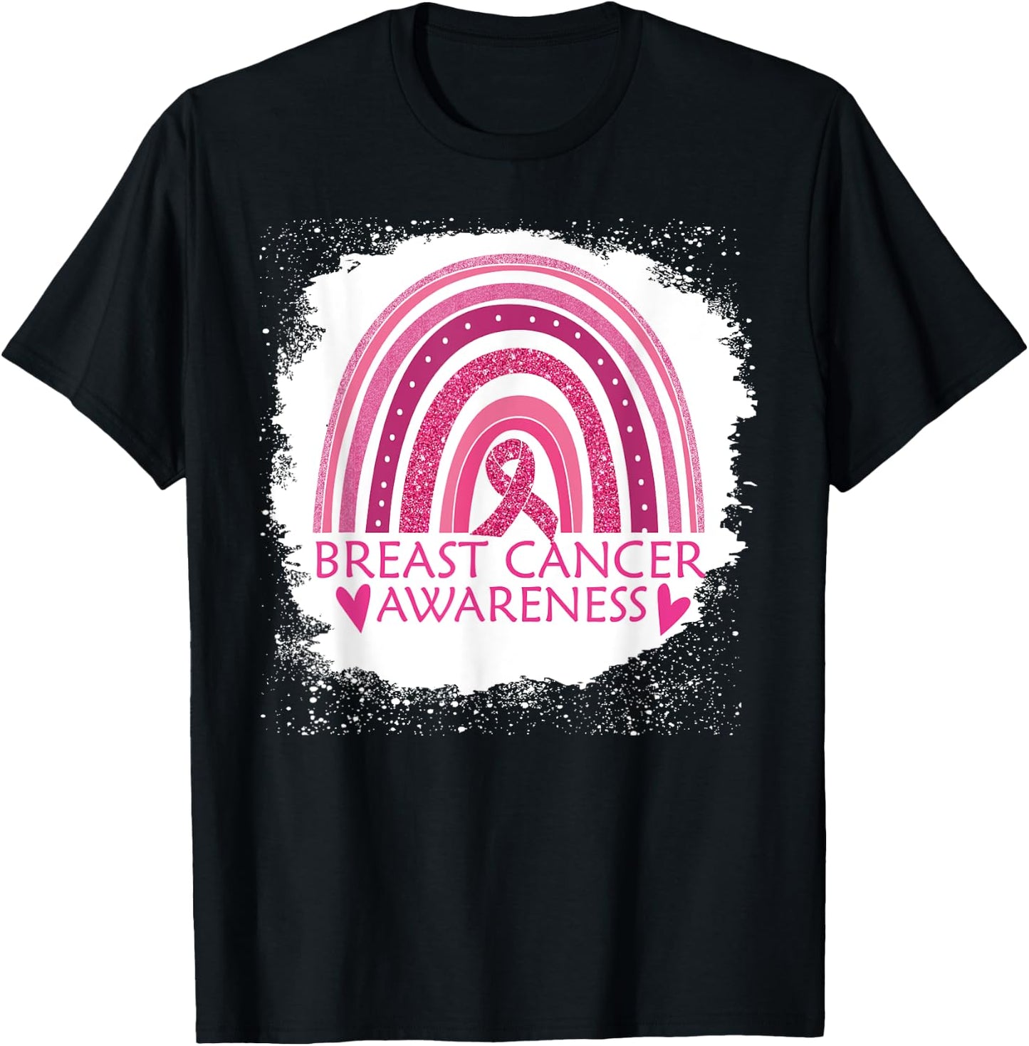 Breast Cancer Awareness Bleached Rainbow Pink Ribbon Women T-Shirt - T-Shirt | Black