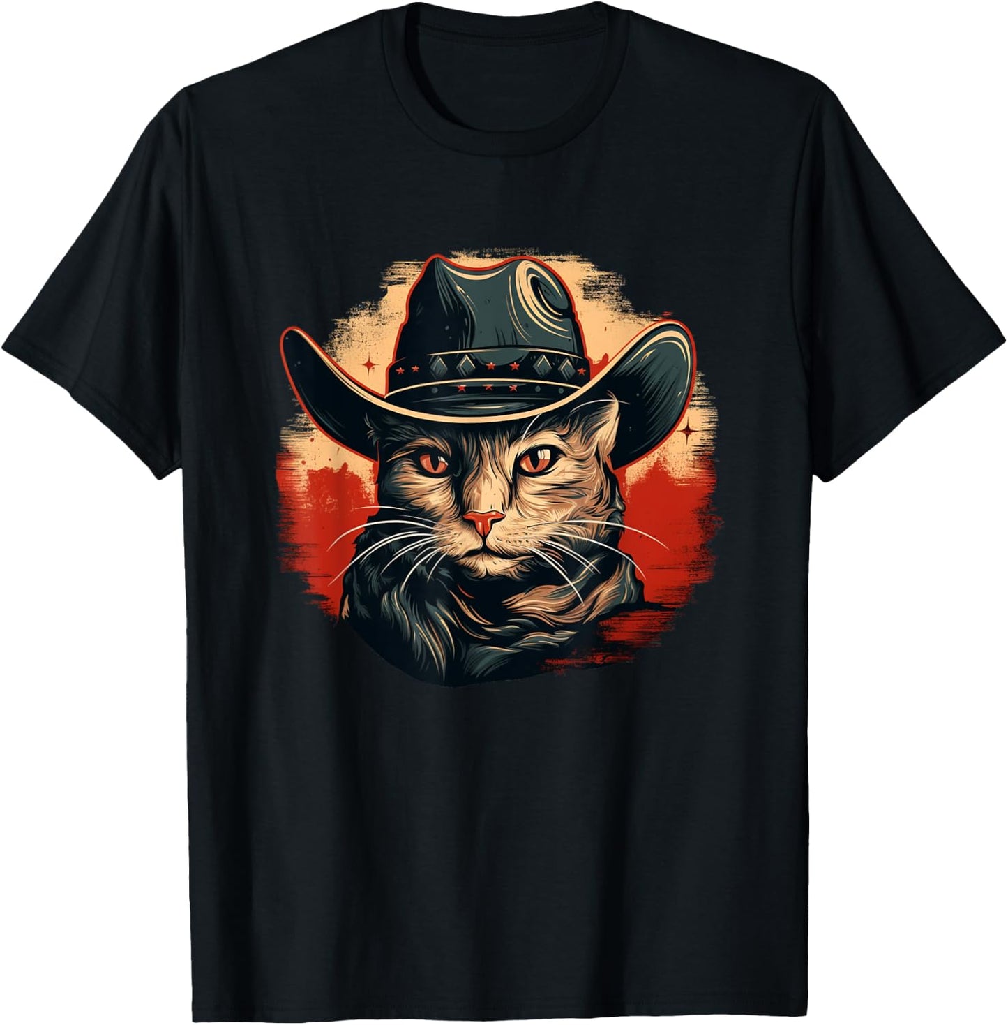 Cat with cool Cowboy Hat for Ranch and Rodeo Lovers T-Shirt - T-Shirt | Black