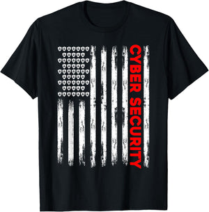 Cybersecurity Engineer IT Tech Cyber Security American Flag Women Men T-Shirt - T-Shirt | Black