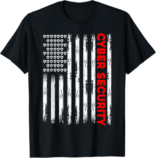Cybersecurity Engineer IT Tech Cyber Security American Flag Women Men T-Shirt - T-Shirt | Black