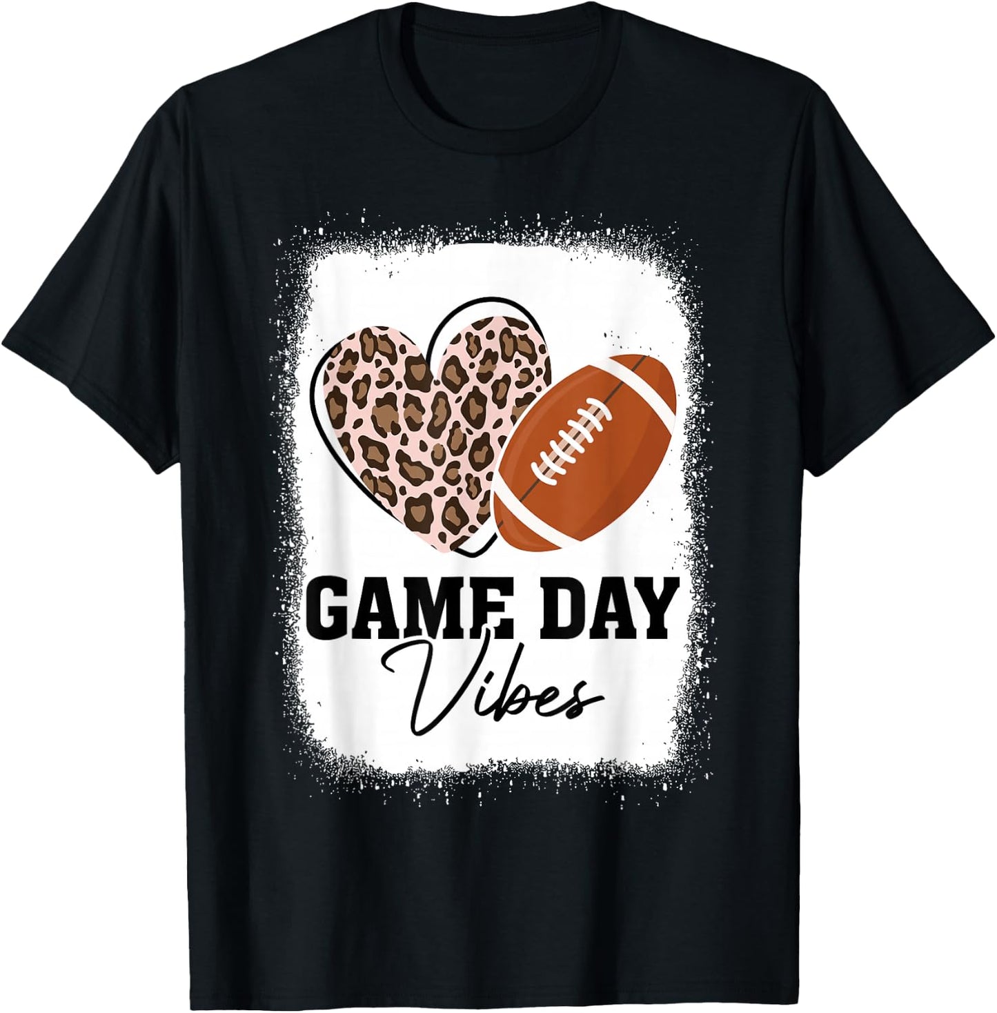 Game Day Vibes - American Football Lover Leopard Football T-Shirt - T-Shirt | Black