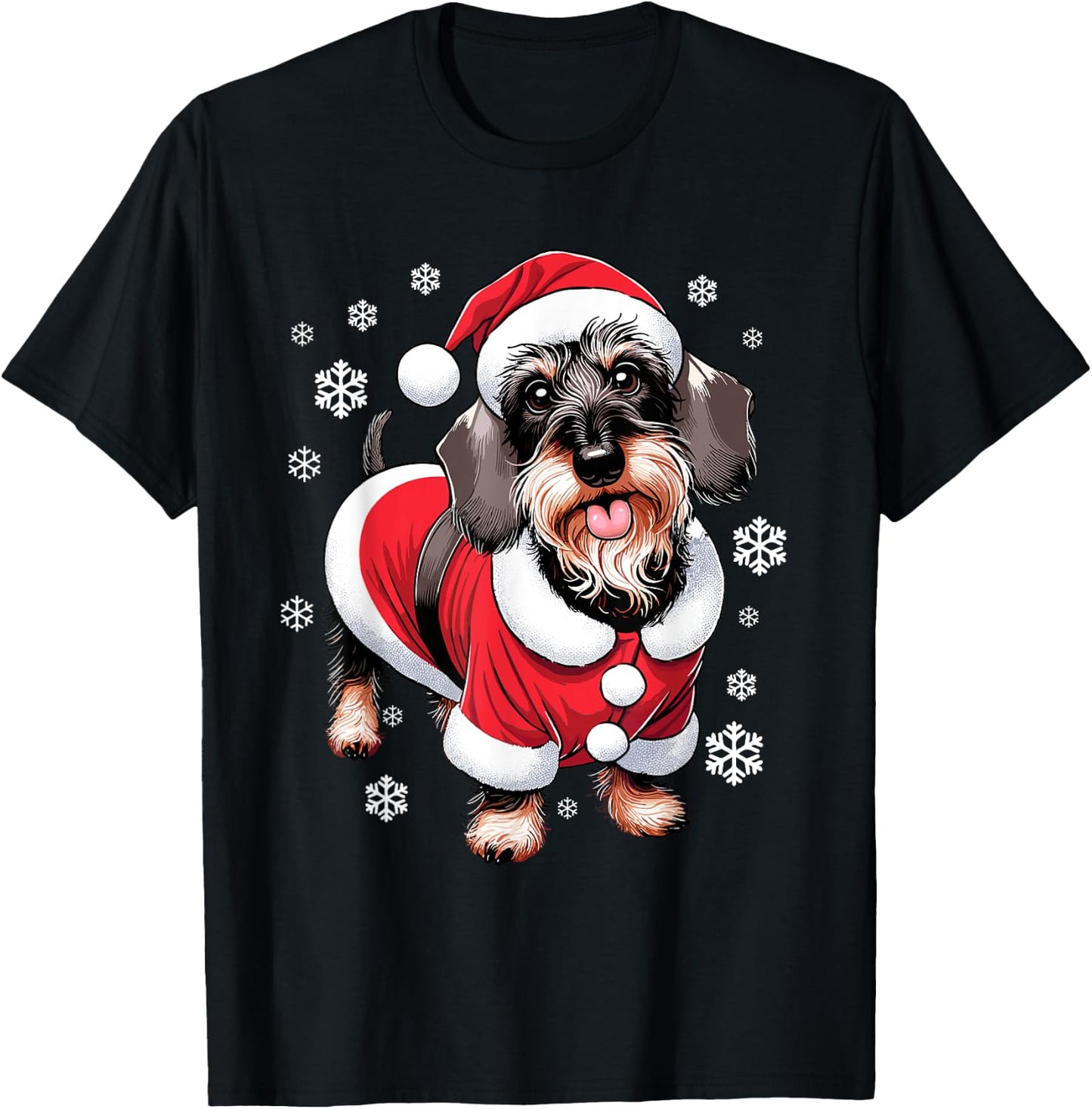 Wire Haired Dachshund Christmas Xmas T-Shirt - T-Shirt | Black
