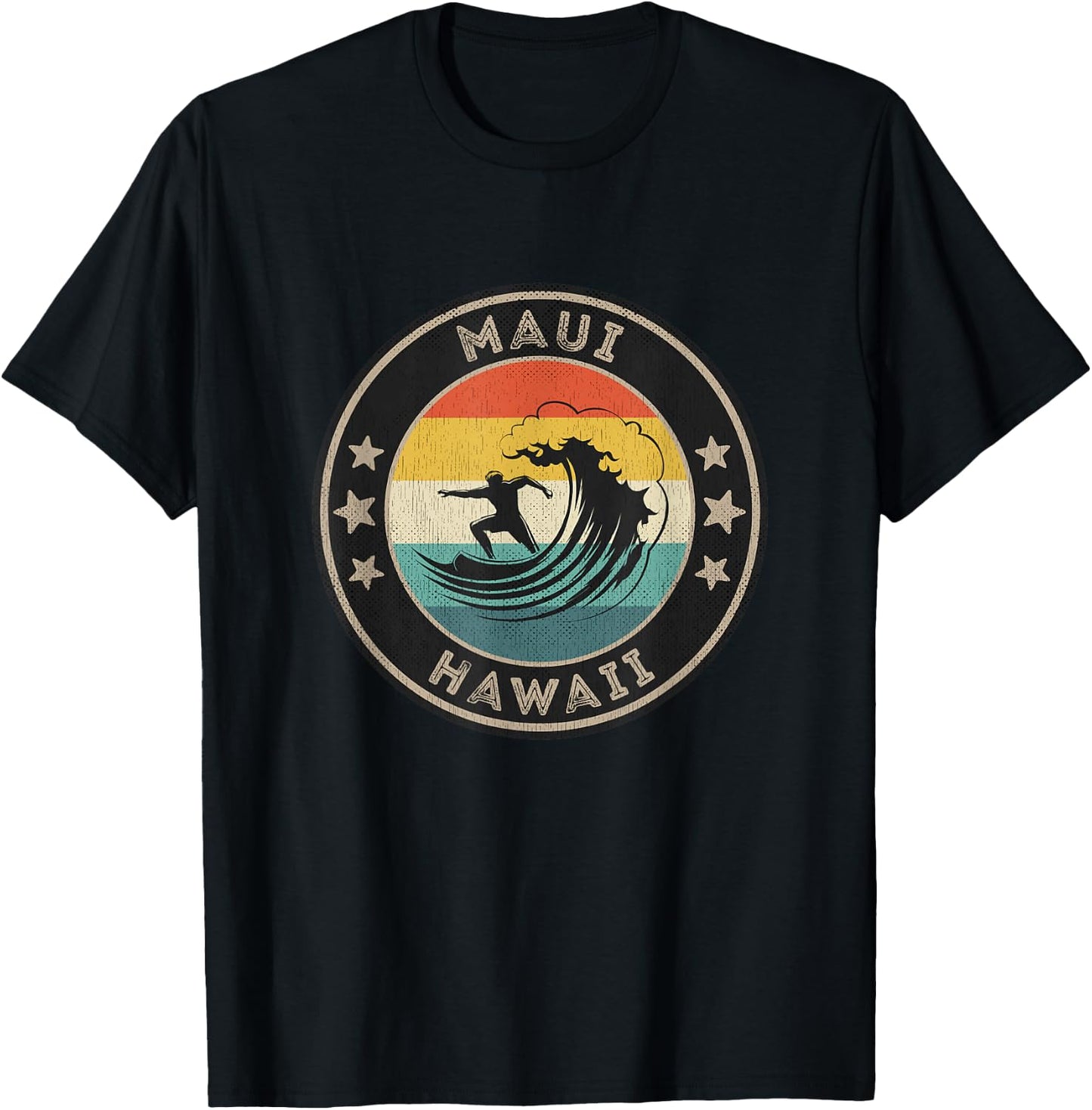 Maui Hawaii Men's Maui Surfer Maui Retro T-Shirt - T-Shirt | Black