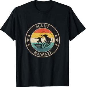 Maui Hawaii Men's Maui Surfer Maui Retro T-Shirt - T-Shirt | Black