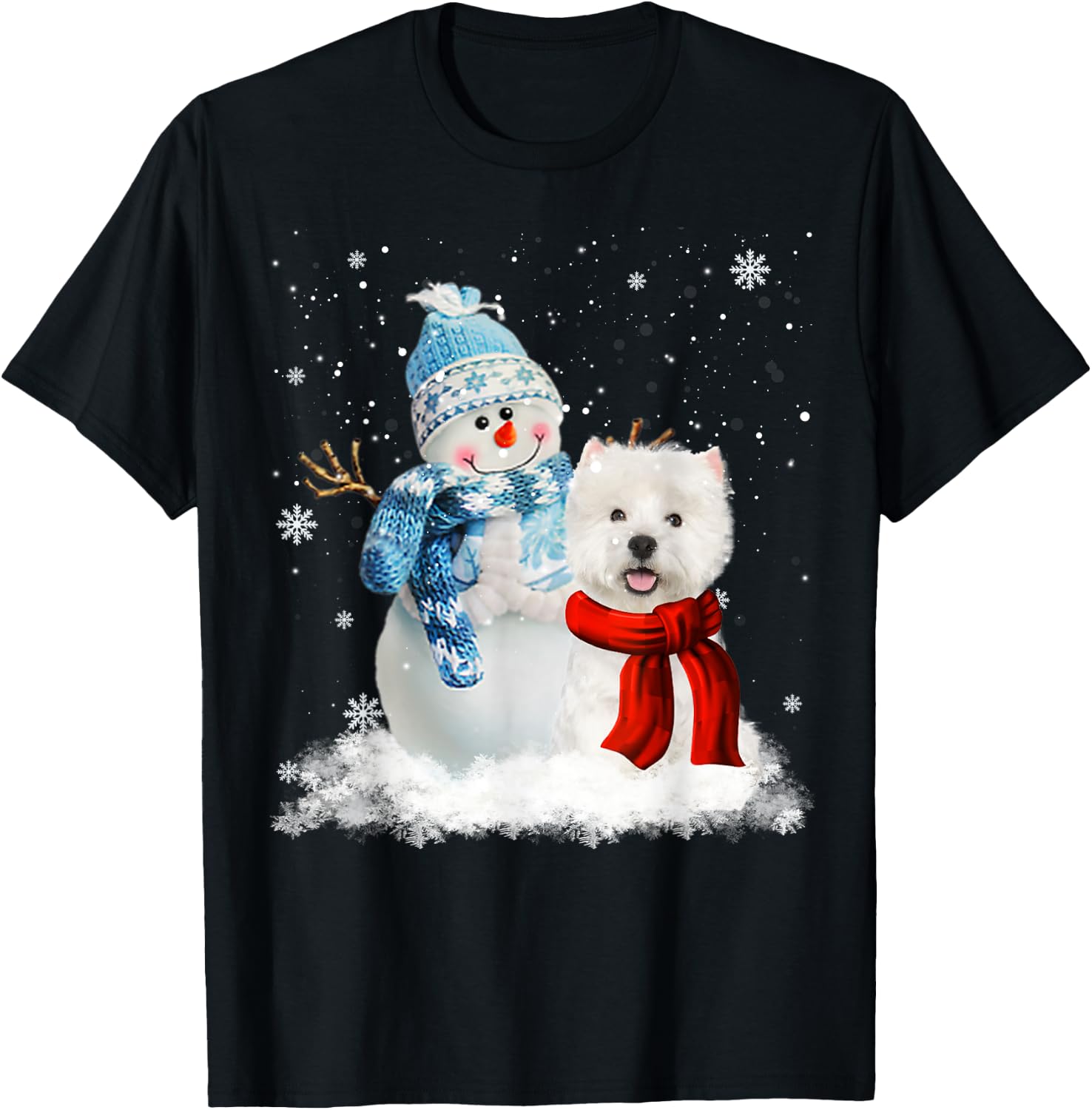 Funny Westie Dog Christmas Snowman Christmas Pajama T-Shirt - T-Shirt | Black