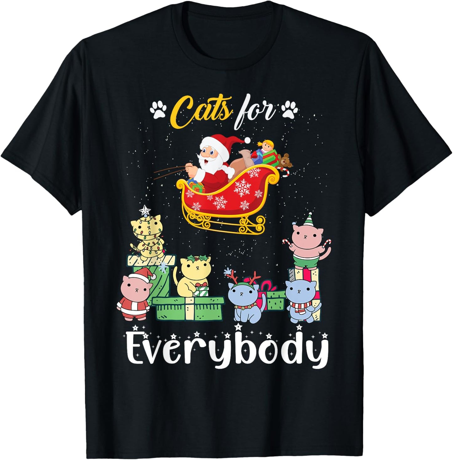 Cats For Everybody Santa Funny Christmas Pjs Xmas women T-Shirt - T-Shirt | Black
