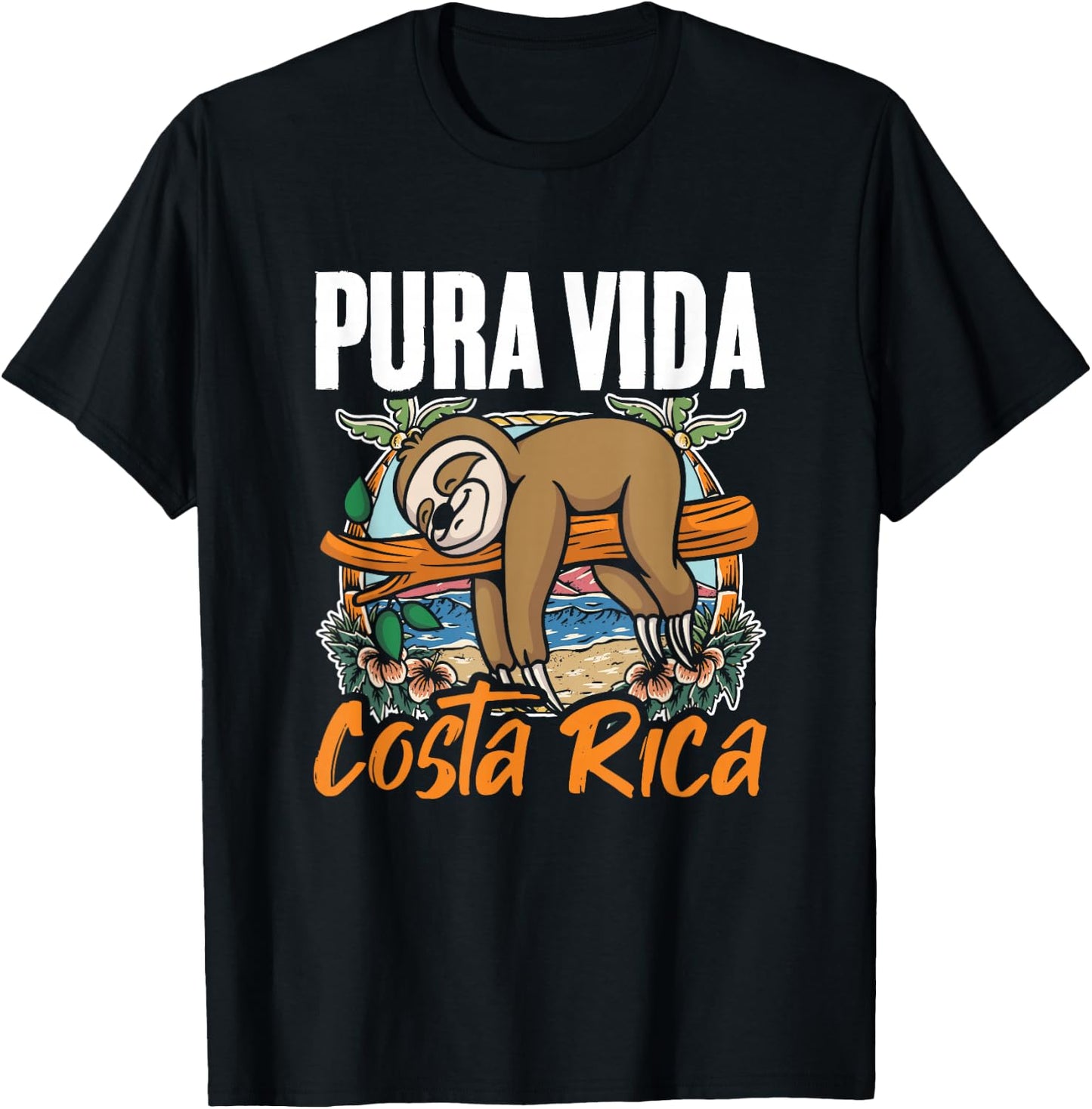 Sloth Beach Vacation Tropical Sloths Pura Vida Costa Rica T-Shirt - T-Shirt | Black