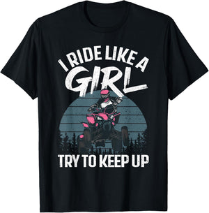Funny ATV 4 Wheeler Design For Girls Kids Women Quad Riding T-Shirt - T-Shirt | Black