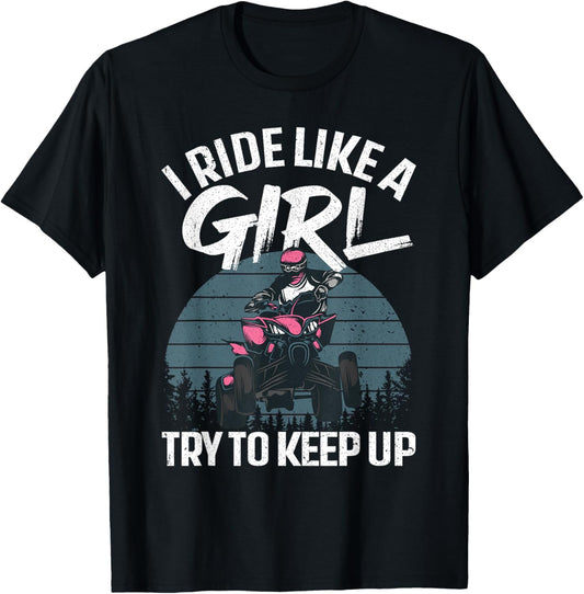 Funny ATV 4 Wheeler Design For Girls Kids Women Quad Riding T-Shirt - T-Shirt | Black
