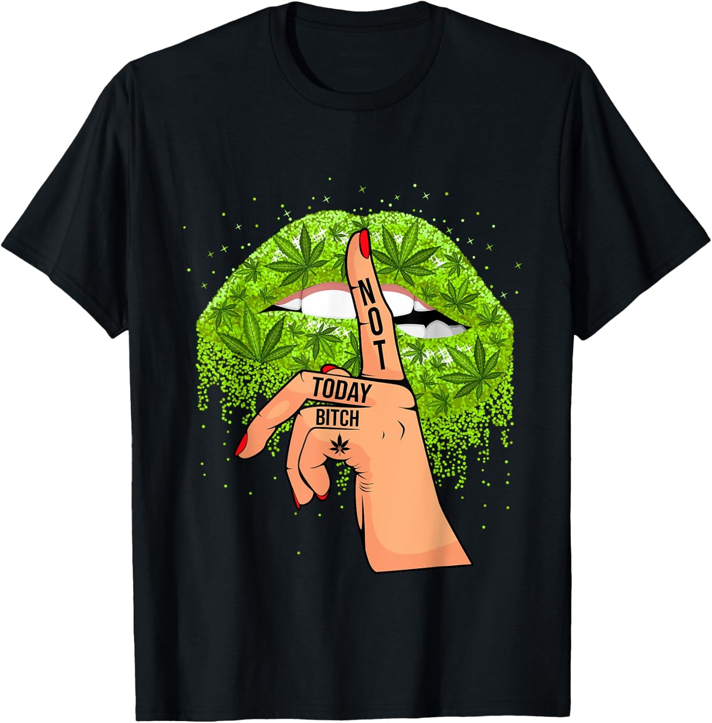 Funny Sexy Lips Cannabis Marijuana Weed Pot Leaf Lover T-Shirt - T-Shirt | Black