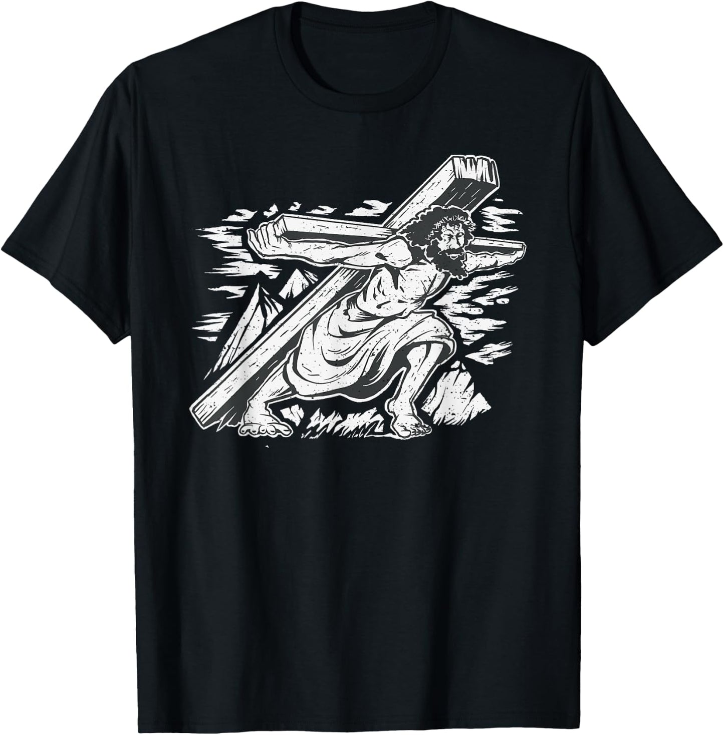 Jesus Christ Carrying the Cross - Christian Illustration T-Shirt - T-Shirt | Black
