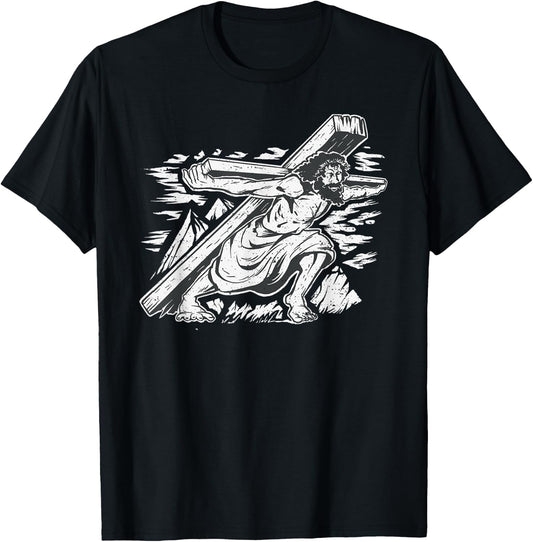 Jesus Christ Carrying the Cross - Christian Illustration T-Shirt - T-Shirt | Black