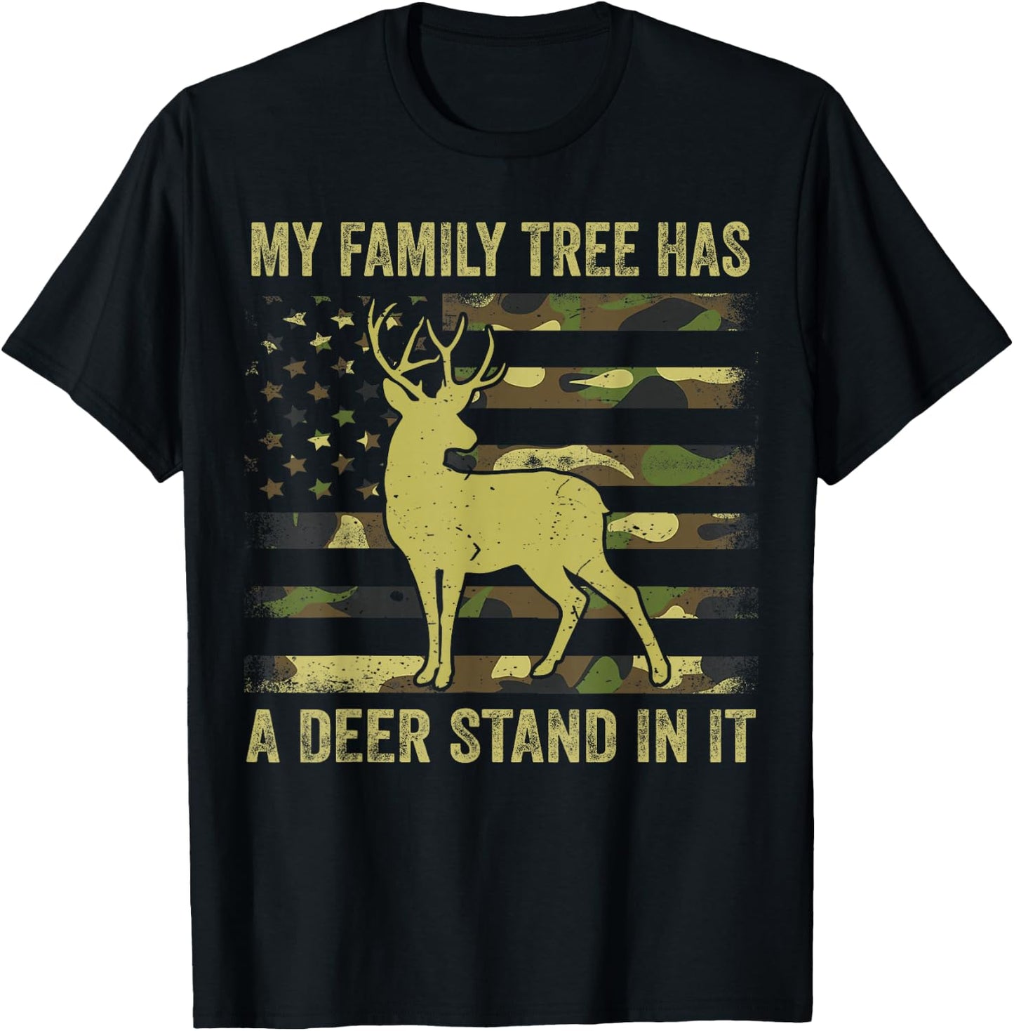 Men's Camo Deer Hunting Dad Jokes Family Tree Has Deer Stand T-Shirt - T-Shirt | Black