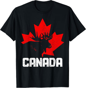 Canada Moose Maple Leaf Pride Vintage Canadian Flag T-Shirt - T-Shirt | Black