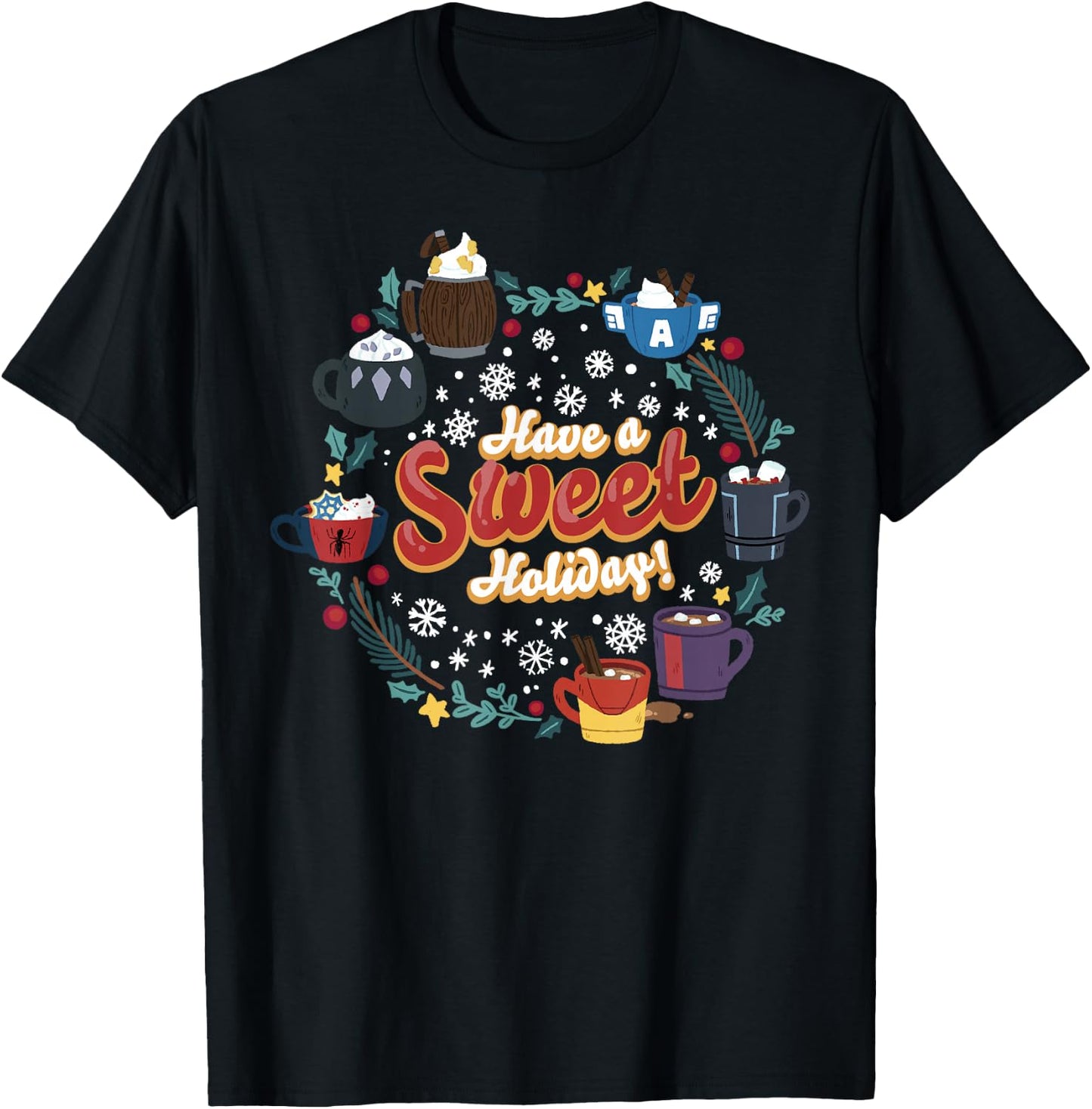 Marvel Avengers Christmas Hot Chocolate Have a Sweet Holiday T-Shirt - T-Shirt | Black