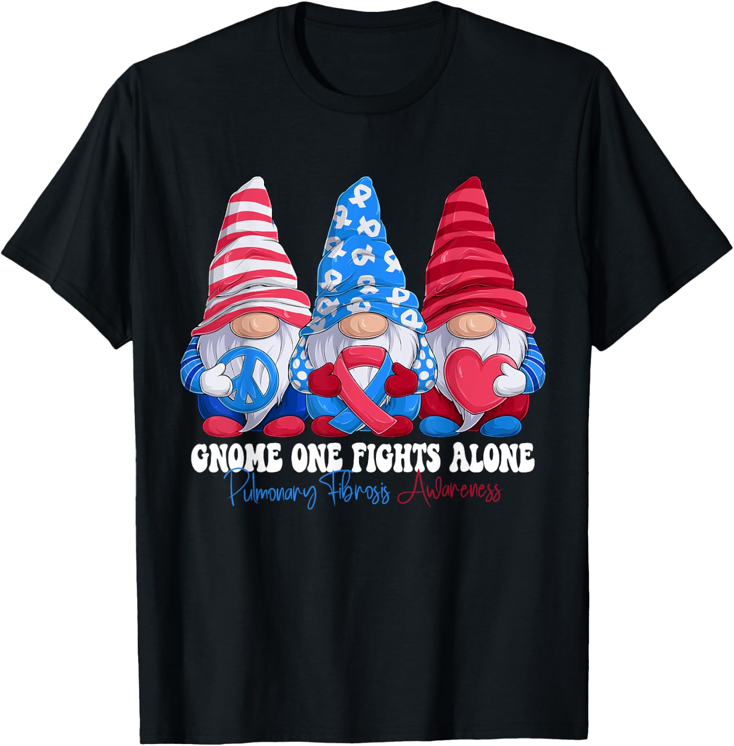 Funny Gnomies Pulmonary Fibrosis Awareness Month Ribbon T-Shirt - T-Shirt | Black