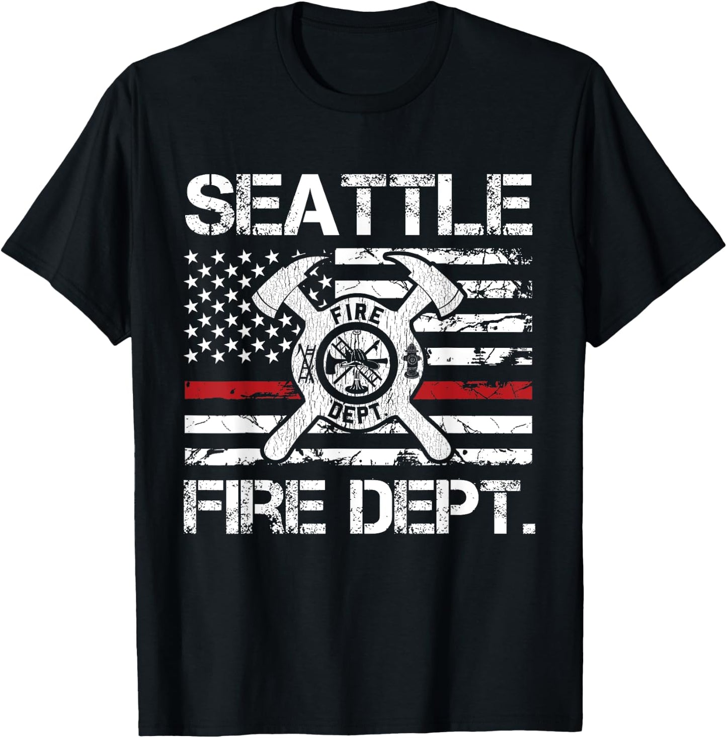 Seattle Washington Fire Department Thin Red Line Fireman T-Shirt - T-Shirt | Black