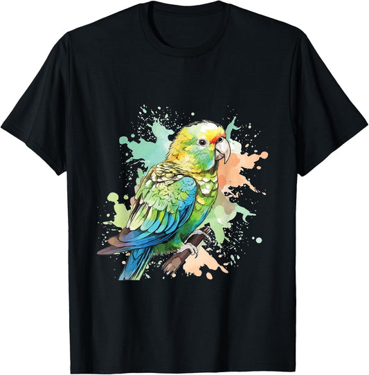 Cute Budgie Watercolor Art T-Shirt - T-Shirt | Black