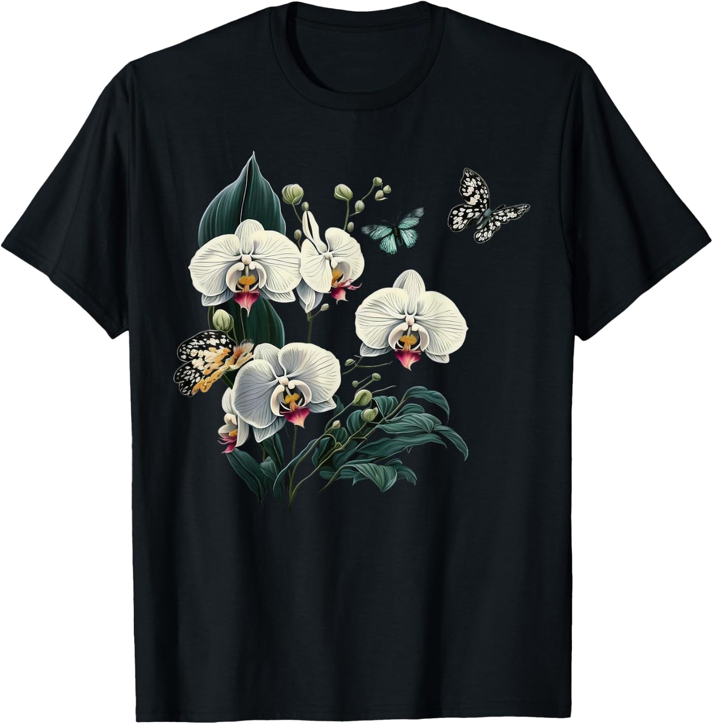 Beautiful Butterfly Orchids on Boho Orchid T-Shirt - T-Shirt | Black
