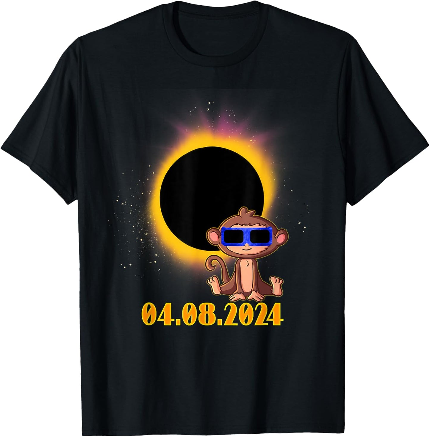 Solar Eclipse 2024 Monkey with Solar Eclipse Glasses T-Shirt - T-Shirt | Black