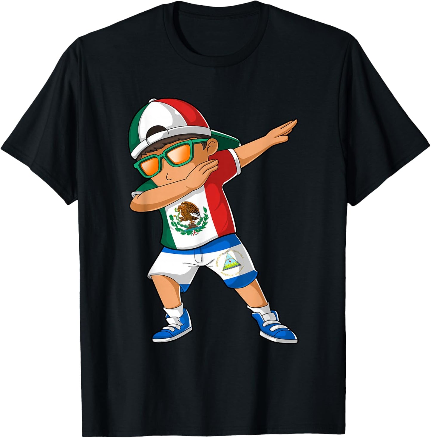 Half Mexican Half Nicaraguan Boy Mexico Nicaragua Flag T-Shirt - T-Shirt | Black