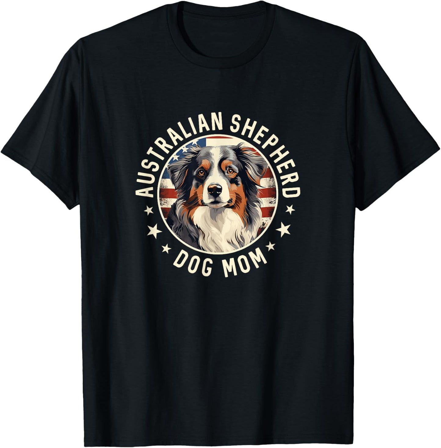 Aussie Dog American Flag, Australian Shepherd Dog Mom T-Shirt - T-Shirt | Black