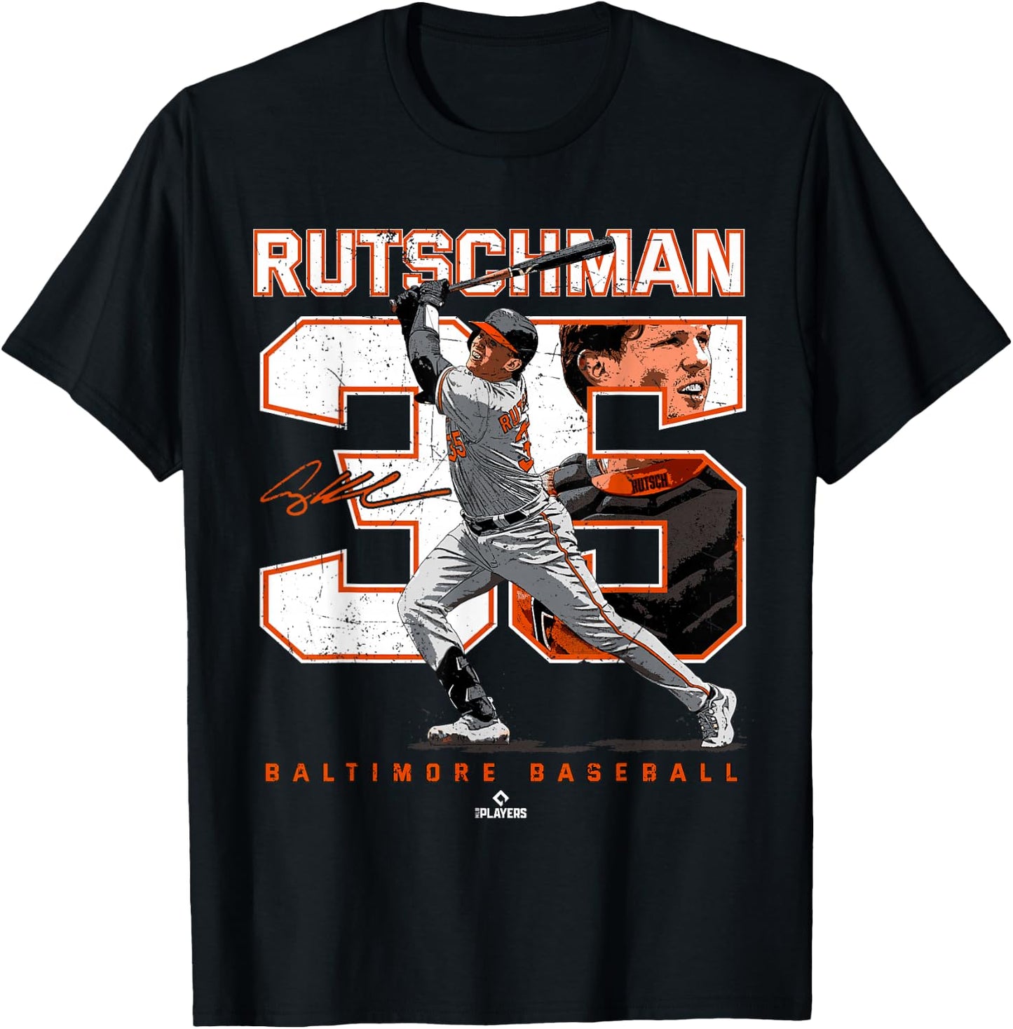 Number and Portrait Adley Rutschman Baltimore T-Shirt - T-Shirt | Black