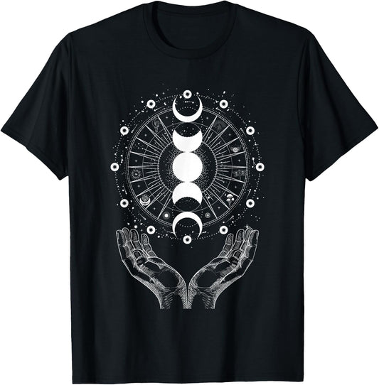 Celestial Moon Phases Astrology Enchantment T-Shirt - T-Shirt | Black