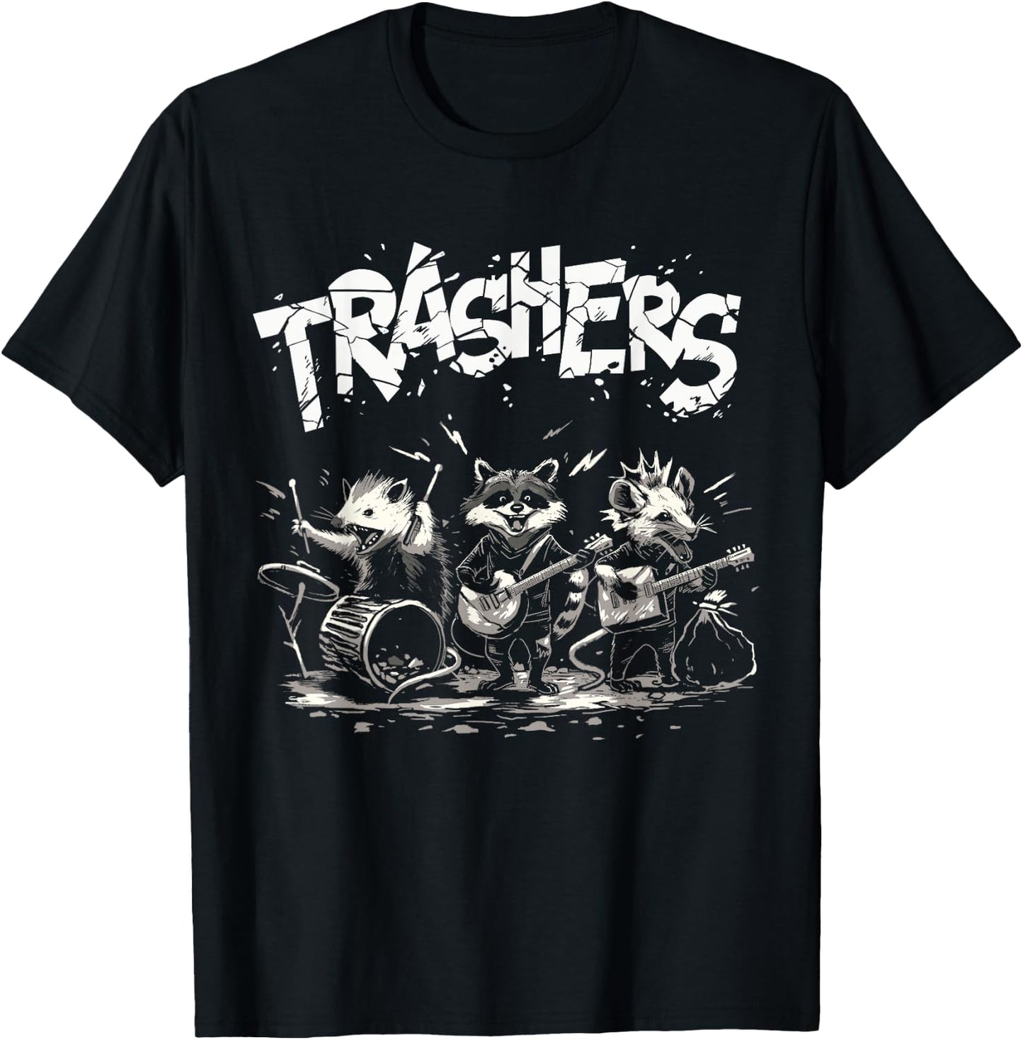 Trashers Shirt - Funny Raccoon Music Band Electric Acoustic T-Shirt - T-Shirt | Black