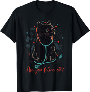 Retro Cat Nurse Gifts Nurse Week Gifts Funny Nurse T-Shirt - T-Shirt | Black