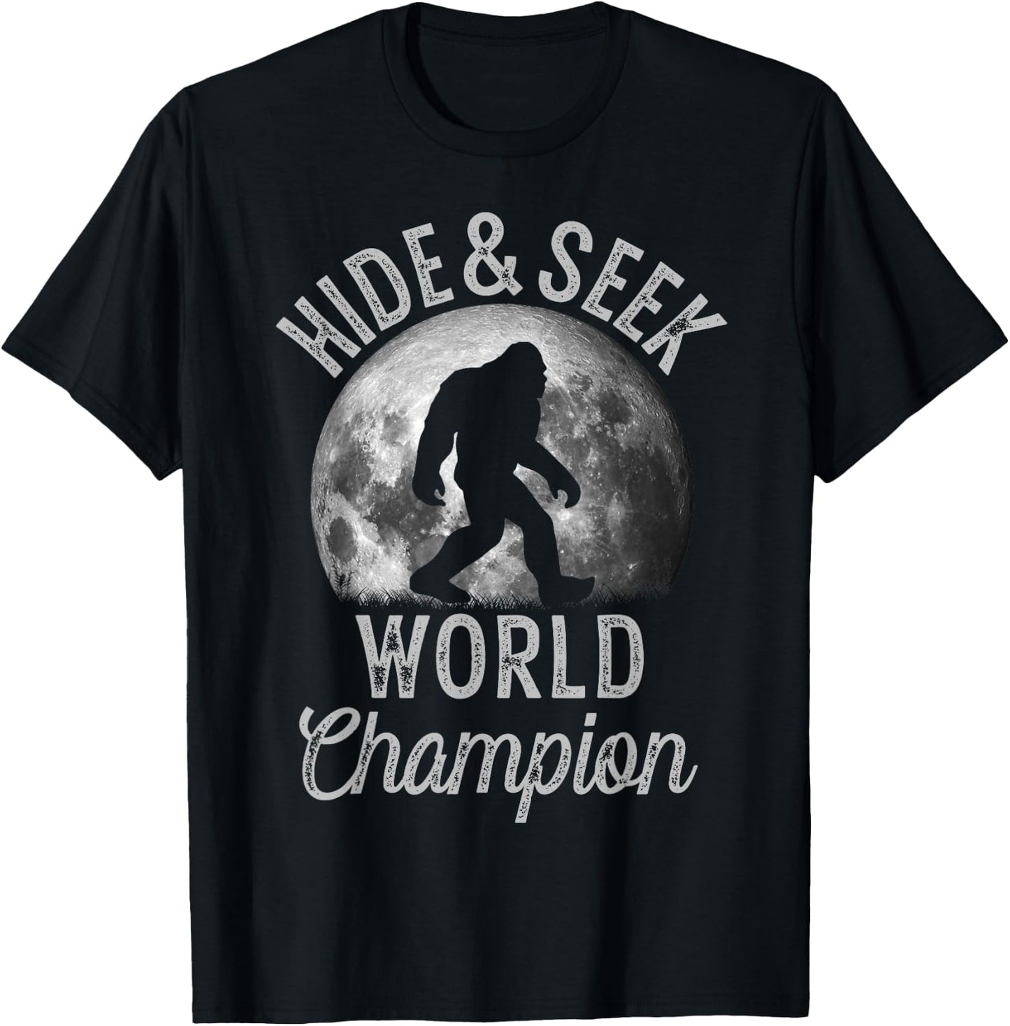 Bigfoot Moon Fantasy Hide And Seek World Champion Sasquatch T-Shirt - T-Shirt | Black