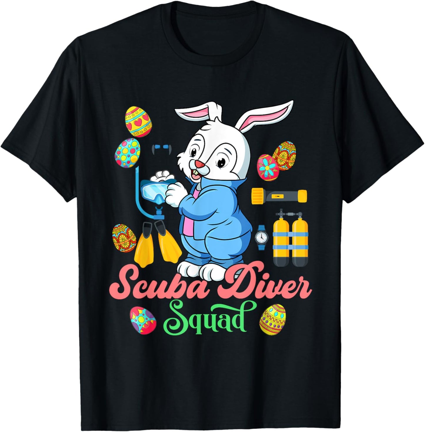 Scuba Diver Squad Funny Easter Bunny Chocolate Eggs T-Shirt - T-Shirt | Black