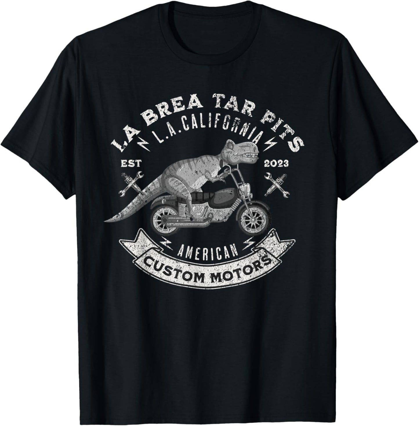 Motorcycle Biker La Brea Tar Pits L.A. California T-Rex T-Shirt - T-Shirt | Black