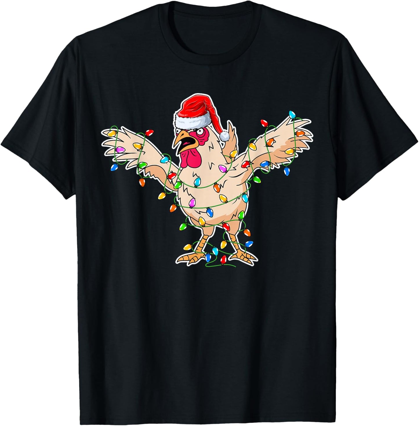 Rooster Wearing Santa Hat - Rooster Chicken Lover Christmas T-Shirt - T-Shirt | Black